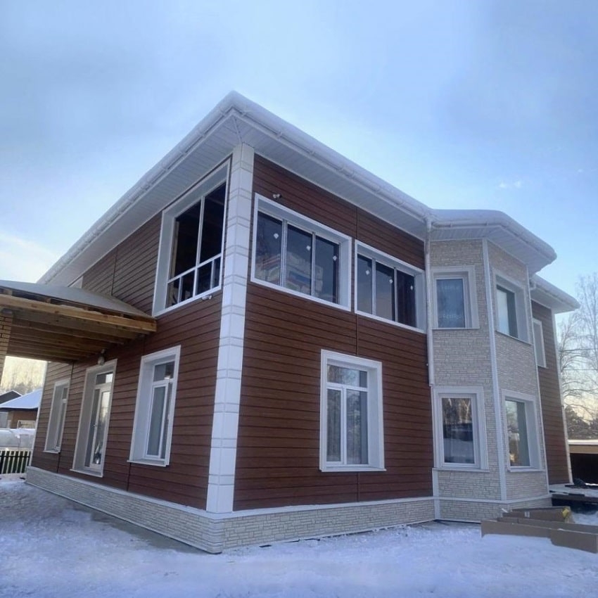 Отделка фасада под деревянный сруб